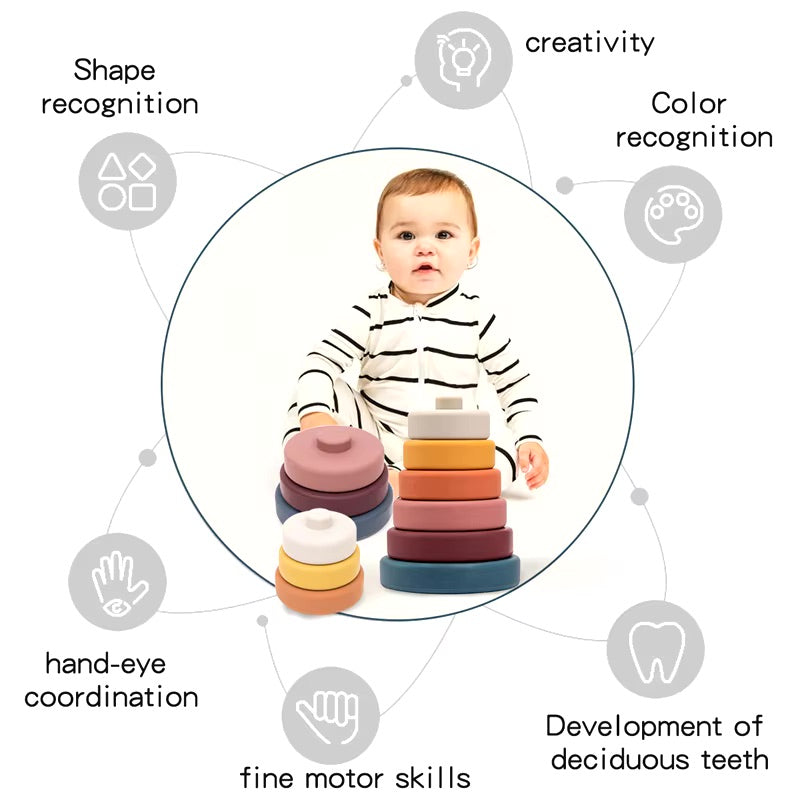 Tour de construction empilage Etoile, Coeur ou Rond en silicone Montessori