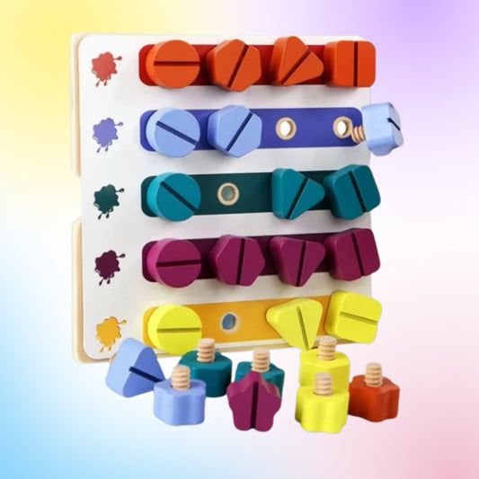 Jeu de vis de couleurs en bois Montessori