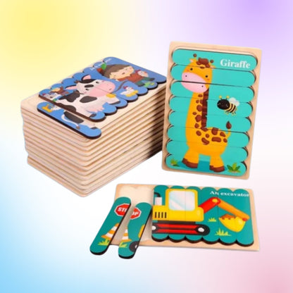 Puzzle en bois animaux double face Montessori