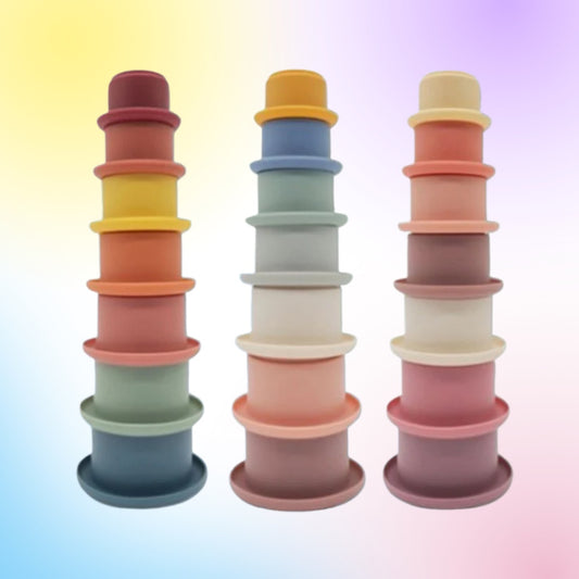 Tour de construction cylindre en silicone Montessori