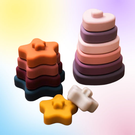 Tour de construction empilage Etoile, Coeur ou Rond en silicone Montessori