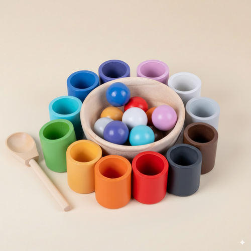 Boules et gobelets en bois Montessori