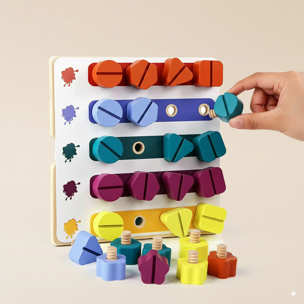 Jeu de vis de couleurs en bois Montessori