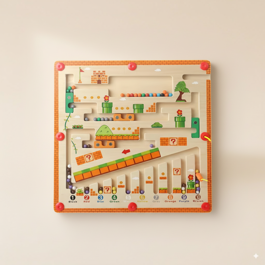 Jeu magnétique billes en bois univers Royaume Champignon