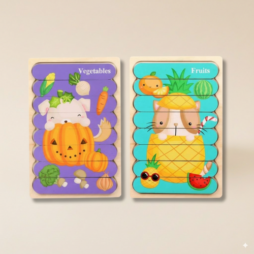 Puzzle en bois animaux double face Montessori