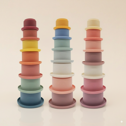 Tour de construction cylindre en silicone Montessori
