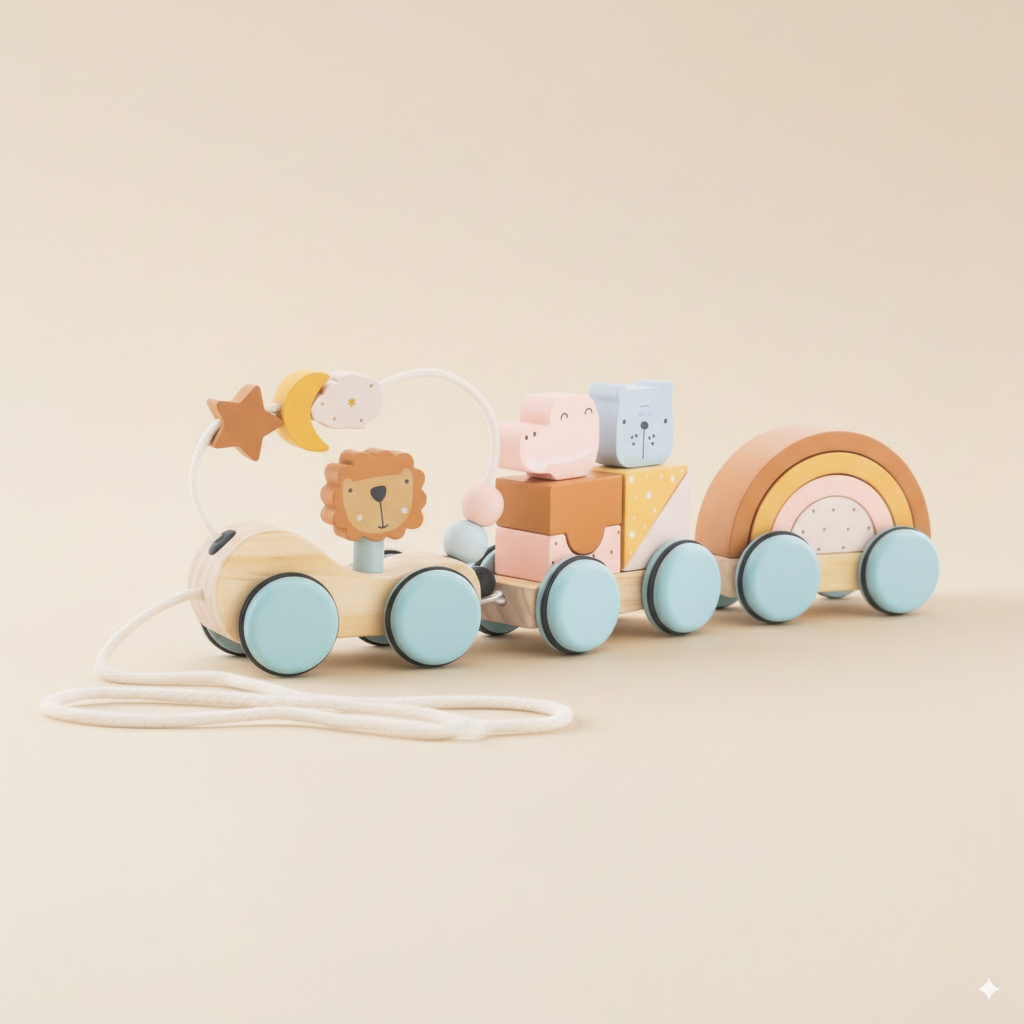 Train Lion en bois Montessori