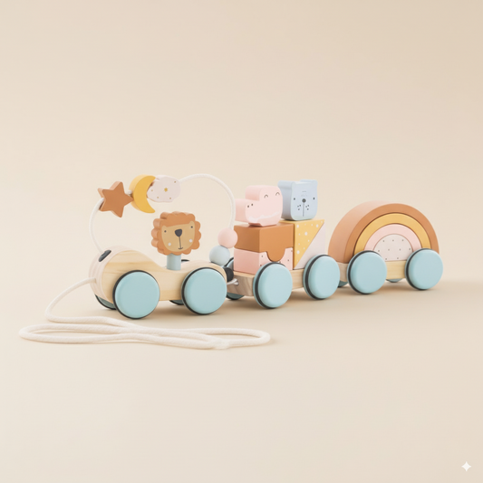 Train Lion en bois Montessori