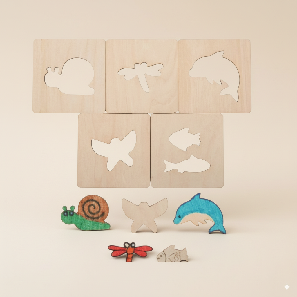 Pochoir de dessin en bois Montessori