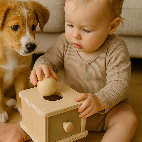Boite en bois avec tiroir boules Montessori