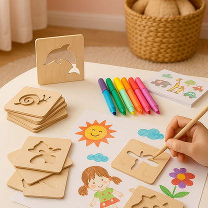 Pochoir de dessin en bois Montessori